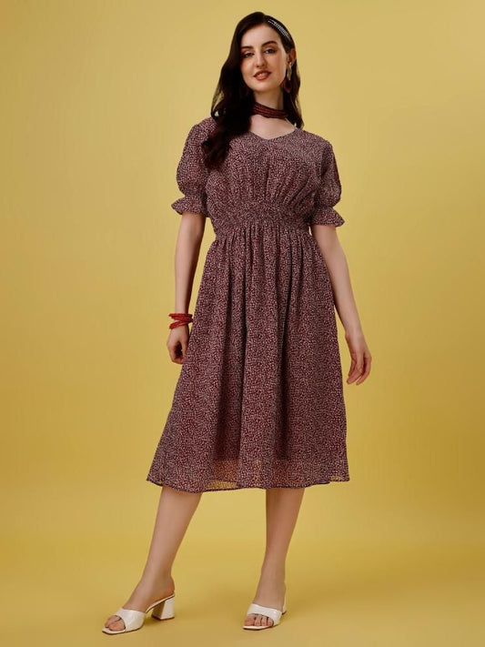 Plus Size Women's Georgette Printed Flared Midi Dress